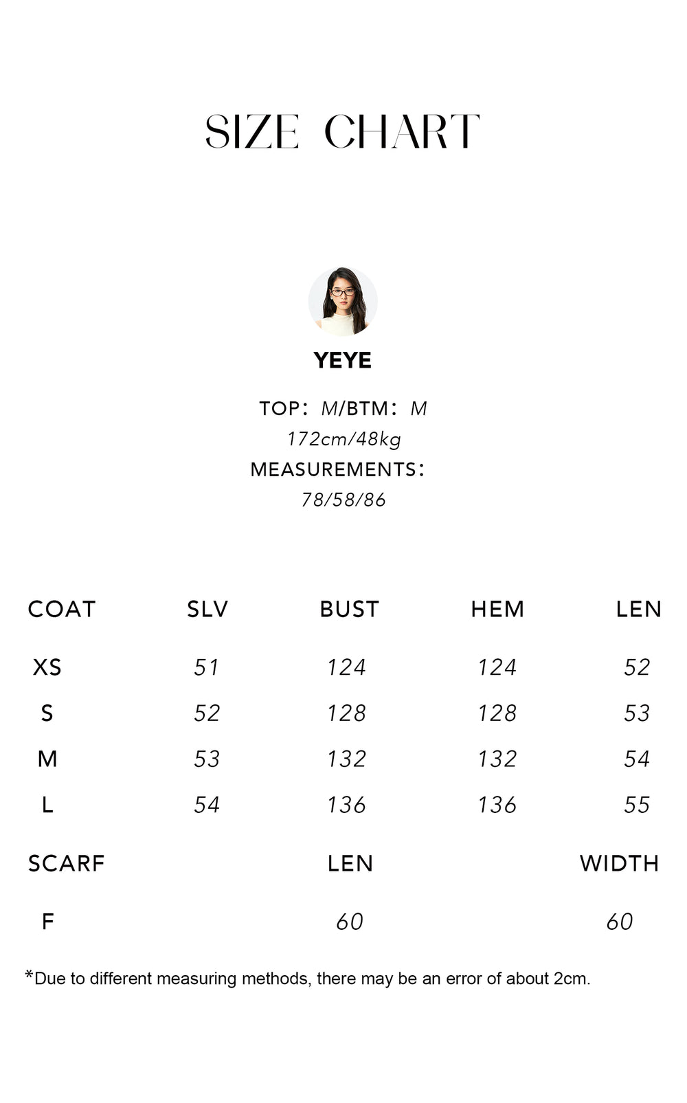 Size chart for Linen Silk Blouse & Scarf