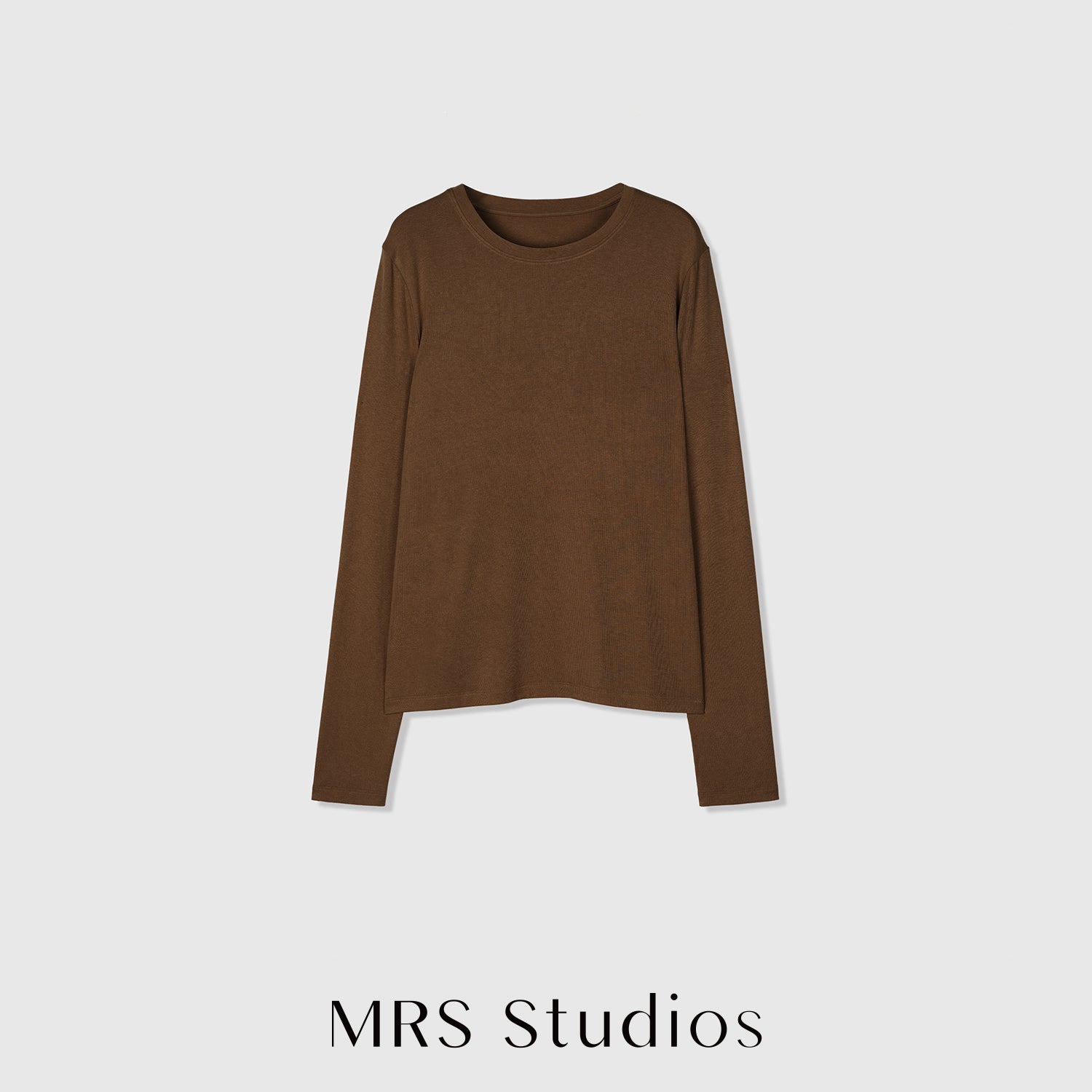 Acetate Wool Rib Knit Long Sleeve Top | Crew Neck Base Layer | Soft Second-Skin T-Shirt | MRS Studios