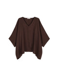 French Linen V-Neck Batwing Cape Blouse | Drop-Shoulder A-Line | Hi-Low Curved Hem | Women Top | MRS Studios