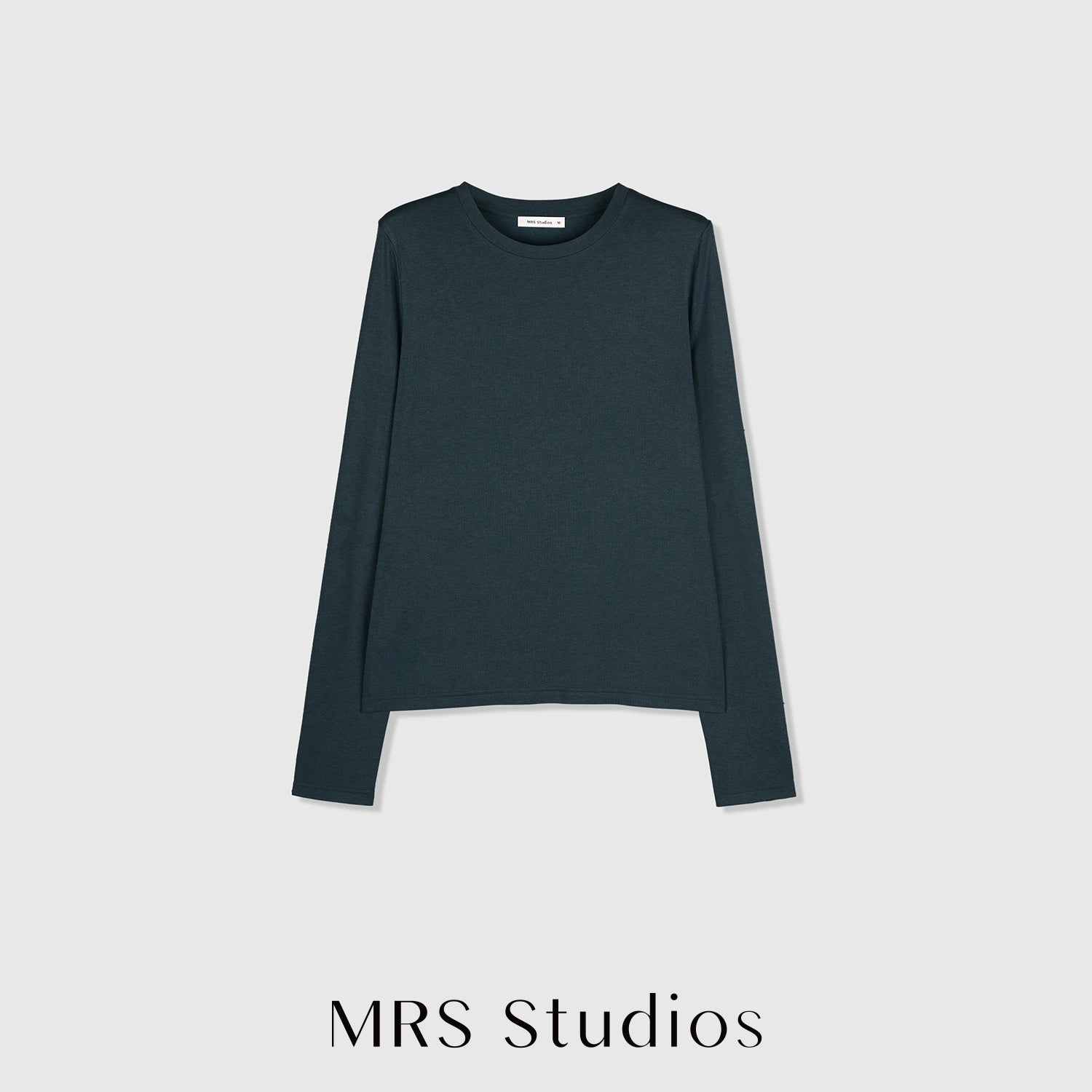 Acetate Wool Rib Knit Long Sleeve Top | Crew Neck Base Layer | Soft Second-Skin T-Shirt | MRS Studios