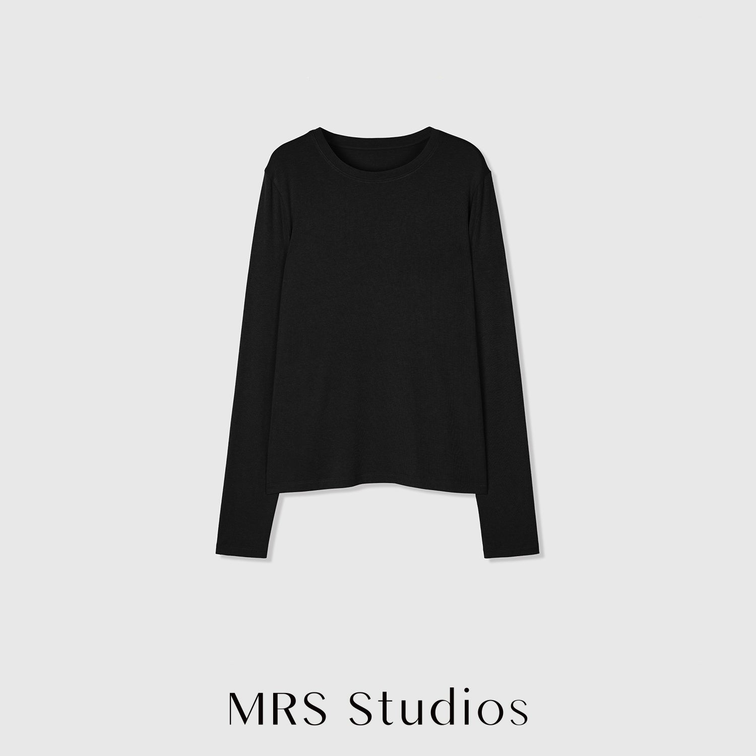 Acetate Wool Rib Knit Long Sleeve Top | Crew Neck Base Layer | Soft Second-Skin T-Shirt | MRS Studios