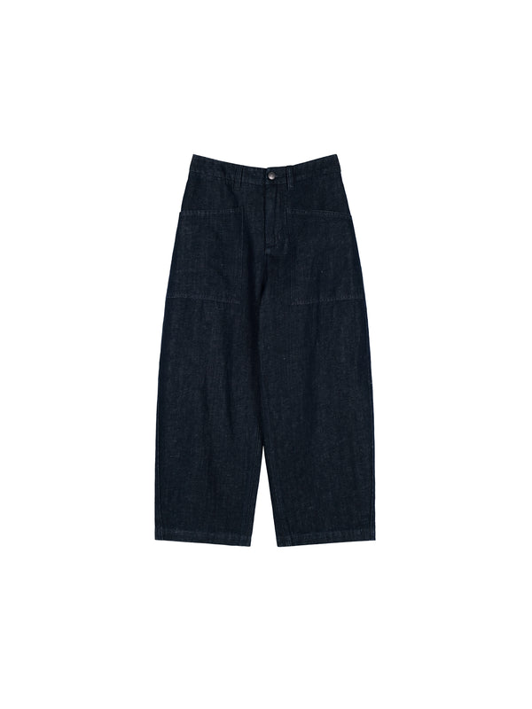 Linen Cotton Denim Cropped Jeans | Twin Patch Pockets | Tapered Cocoon Fit | Women Jeans | MRS Studios