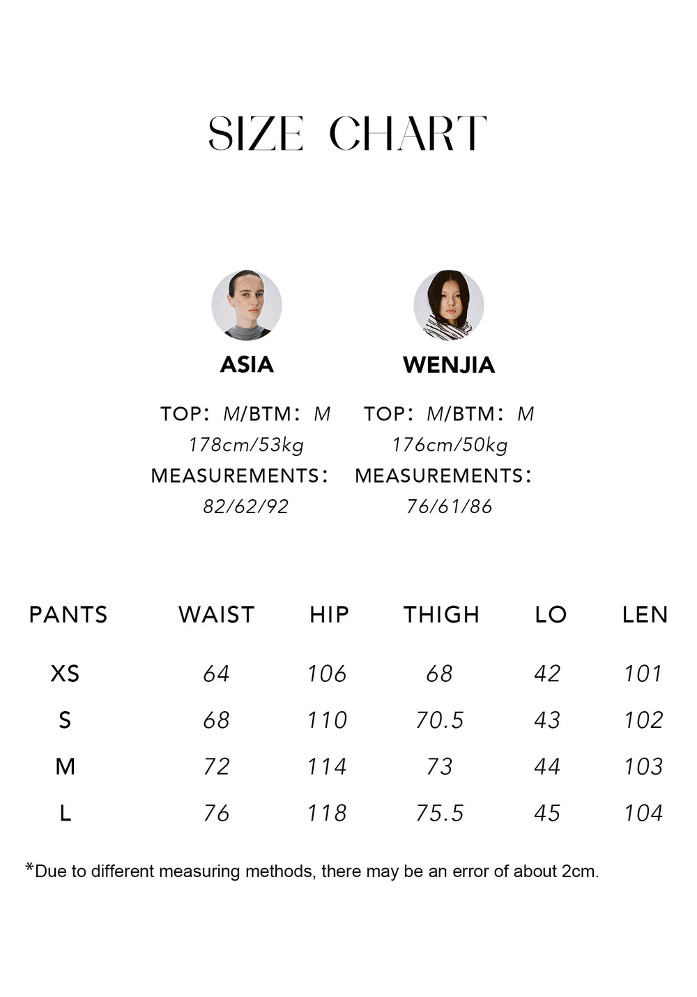 Size chart for Superfine Merino Knit Drawstring Pants