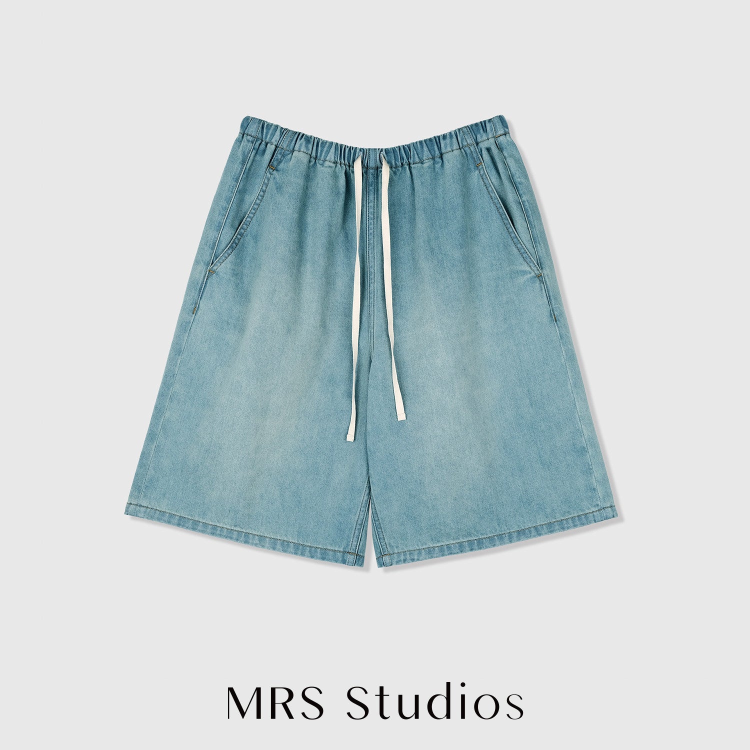 Cotton Denim Trousers Shorts and Skirt Set | Drawstring Elastic Waist | Washed Finish | Women Bottoms | MRS Studios