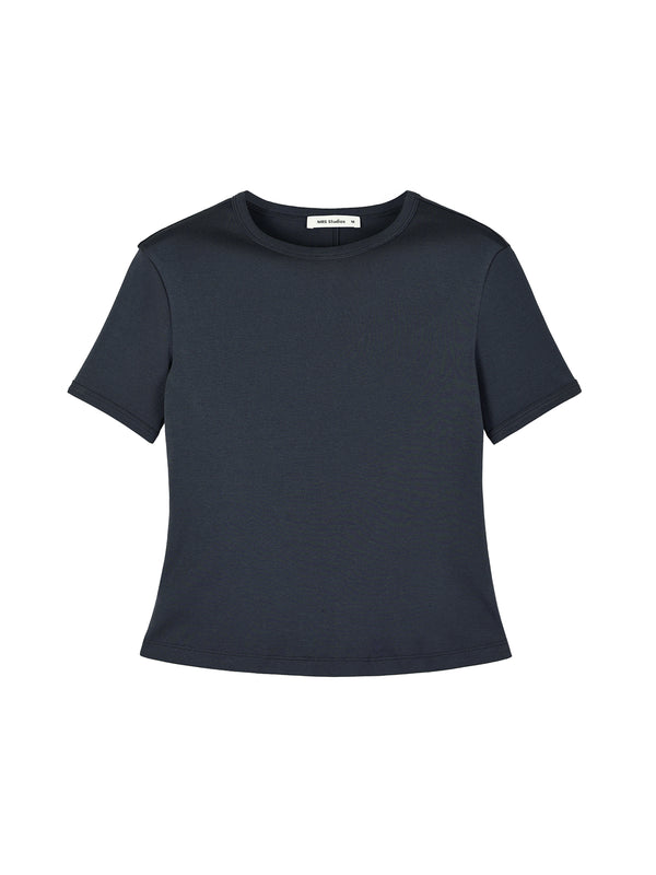 Ribbed Slub Cotton Tee | Slim Fit | Small Round Neck | Women Top | MRS Studios