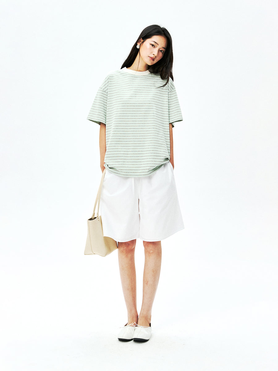 Japanese Jersey Cotton Tee | Striped Crew Neck | Relaxed Short Sleeve | Women Top | MRS Studios