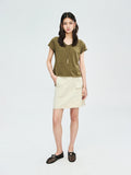 加新色   ）Snowflake Cotton V-Neck T-Shirt | Natural Rolled Raw Edges | Short Bell Sleeves | Women Top | MRS Studios
