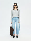 Snowflake Cotton Henley Long Sleeve Tee | Back Cowl Drape Detail | Shell Button Placket | Women Top | MRS Studios