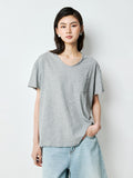 Snowflake Cotton V-Neck Pocket T-Shirt | Natural Raw-Edge Neckline | Relaxed H-Line Cut | Women Top | MRS Studios