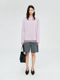 Japanese Cotton Drop-Shoulder T-Shirt | Eyelash Lace Hem Trim | Drop Shoulder Mid Sleeve | Women Top | MRS Studios