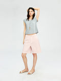 加新色   ）Snowflake Cotton V-Neck T-Shirt | Natural Rolled Raw Edges | Short Bell Sleeves | Women Top | MRS Studios