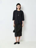 Japanese Origami-Texture Knit T-Shirt | Washed Crinkle Finish | Cropped Drop-Shoulder Cut | Women Top | MRS Studios