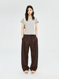 Cotton Linen Melange T-Shirt | Yarn-Dyed Granular Texture | Set-In Sleeve Slim Cut | Women Top | MRS Studios
