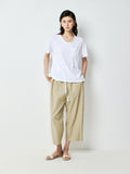 Snowflake Cotton V-Neck Pocket T-Shirt | Natural Raw-Edge Neckline | Relaxed H-Line Cut | Women Top | MRS Studios