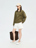 Snowflake Cotton Henley Long Sleeve Tee | Back Cowl Drape Detail | Shell Button Placket | Women Top | MRS Studios