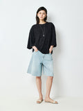 Japanese Origami-Texture Knit T-Shirt | Washed Crinkle Finish | Cropped Drop-Shoulder Cut | Women Top | MRS Studios