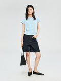 Cotton Linen Melange T-Shirt | Yarn-Dyed Granular Texture | Set-In Sleeve Slim Cut | Women Top | MRS Studios