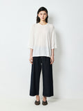 Japanese Origami-Texture Knit T-Shirt | Washed Crinkle Finish | Cropped Drop-Shoulder Cut | Women Top | MRS Studios