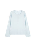 Snowflake Cotton Henley Long Sleeve Tee | Back Cowl Drape Detail | Shell Button Placket | Women Top | MRS Studios