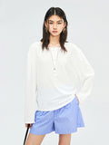 Snowflake Cotton Henley Long Sleeve Tee | Back Cowl Drape Detail | Shell Button Placket | Women Top | MRS Studios