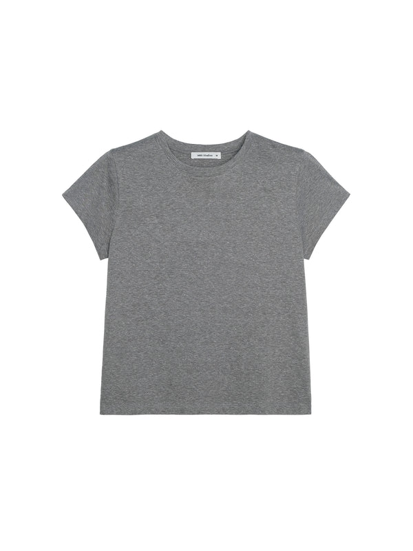 Cotton Linen Melange T-Shirt | Yarn-Dyed Granular Texture | Set-In Sleeve Slim Cut | Women Top | MRS Studios