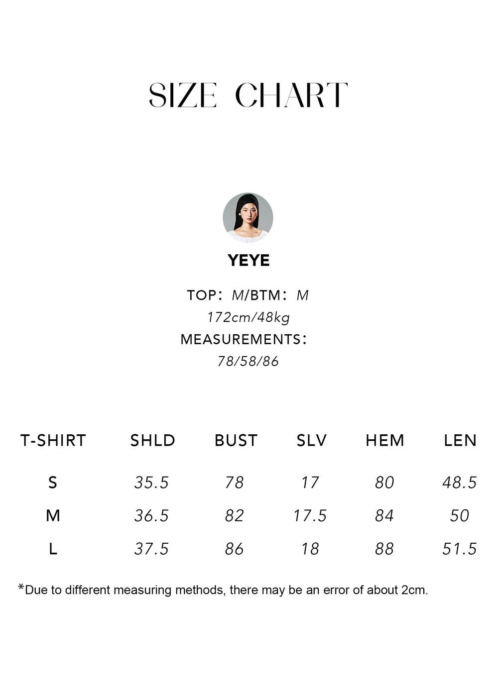 Size chart for Ribbed Slub Cotton Tee