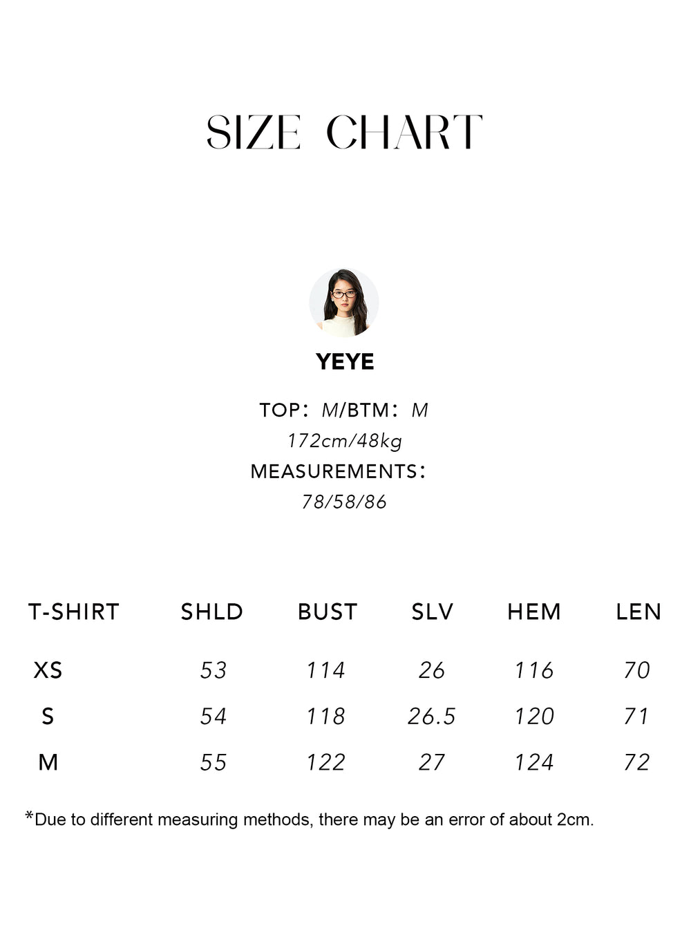 Size chart for Japanese Cooling Cotton Tee
