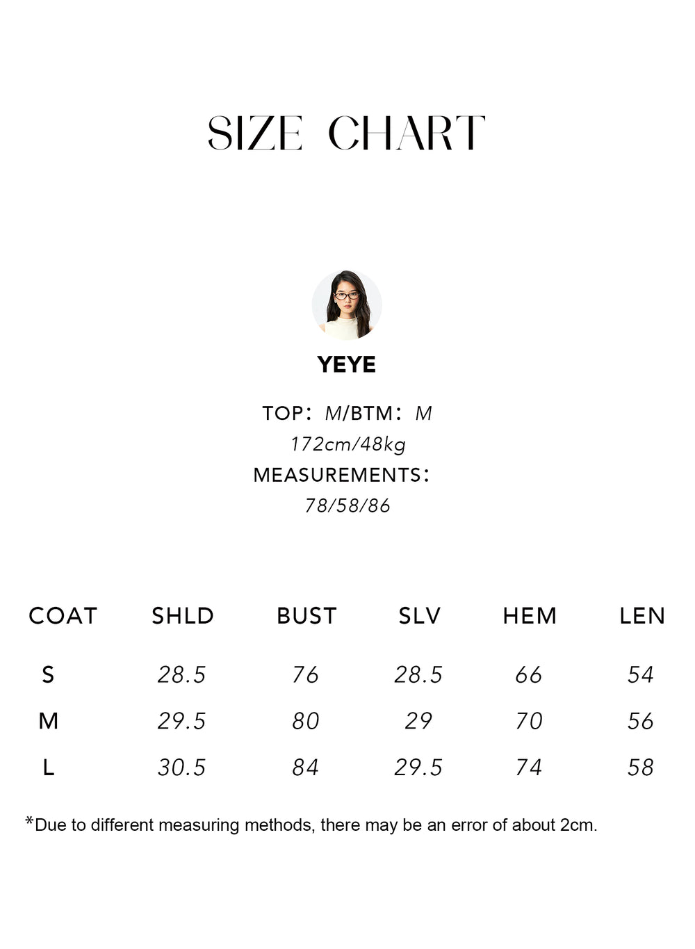 Size chart for Cotton Knit Top