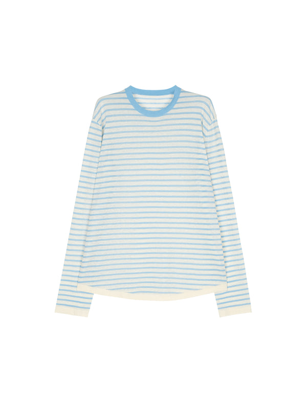 Linen Cotton Blend Striped Knit Pullover | Airy Sun-Protection Layer | Crew Neck Long Sleeve | Women Knitwear | MRS Studios
