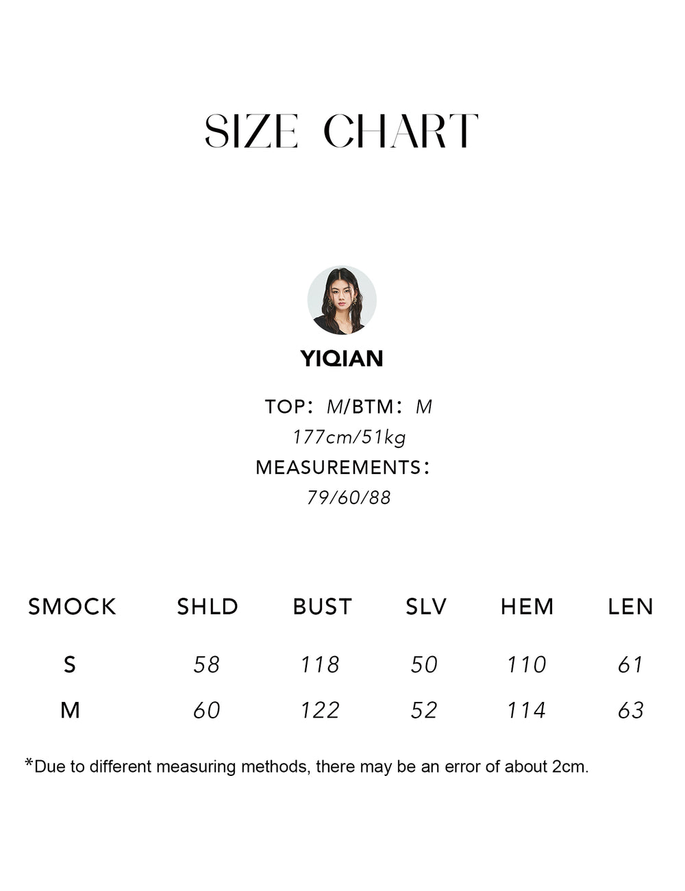 Size chart for French Linen Yarn Knit Cover-Up
