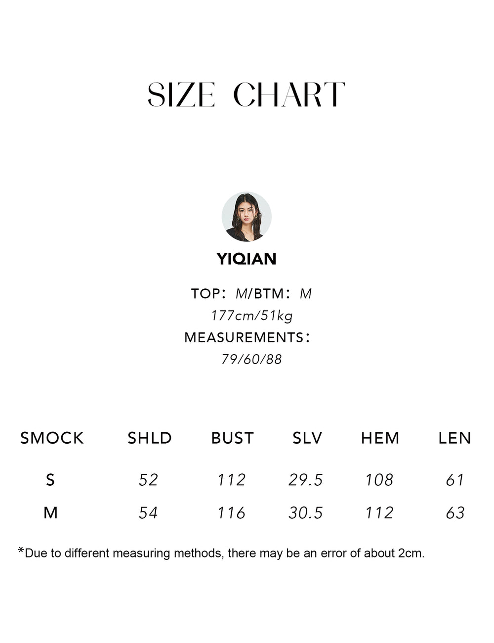 Size chart for French Linen Yarn Knit Tee