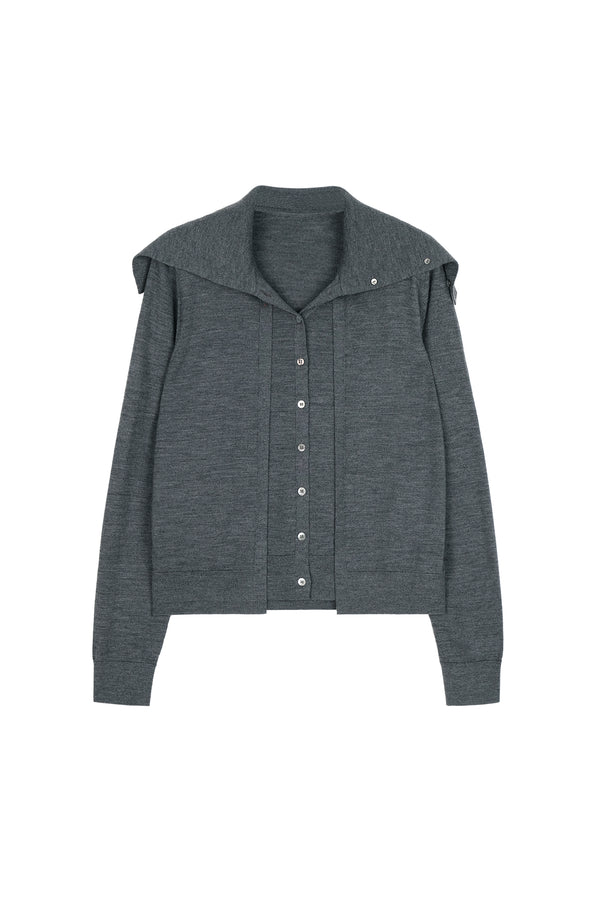 Easy-Care Merino Wool Cardigan | Large Shawl Collar | Faux Two-Piece Design | Women Knitwear | MRS Studios