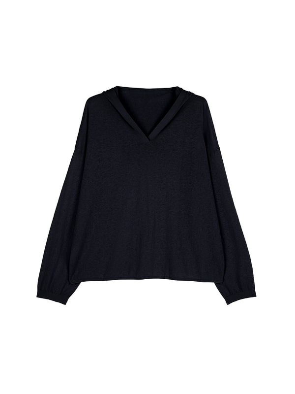 Linen Cotton Hooded Sun-Protection Overshirt | Drop-Shoulder Relaxed Fit | V-Neck Ribbed Cuff | Women Top | MRS Studios