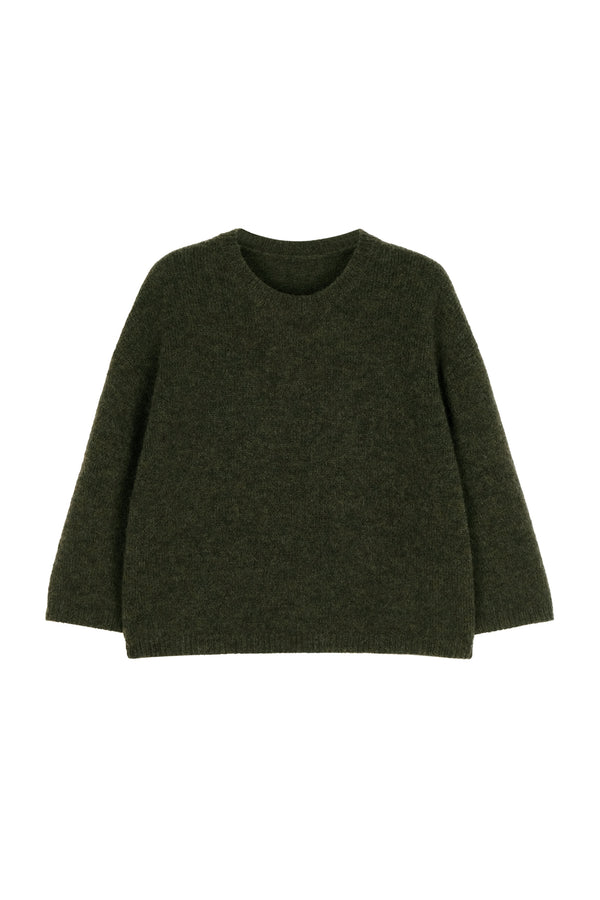 Melange Wool Cashmere Silk Pullover | Mid-Sleeve Lightweight Sweater | Soft Airy Blend | Women Knitwear | MRS Studios