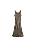 Japanese Acetate Satin Slip Dress | Architectural Panel Seams | U-Neck Micro-Fishtail | Women Dress | MRS Studios