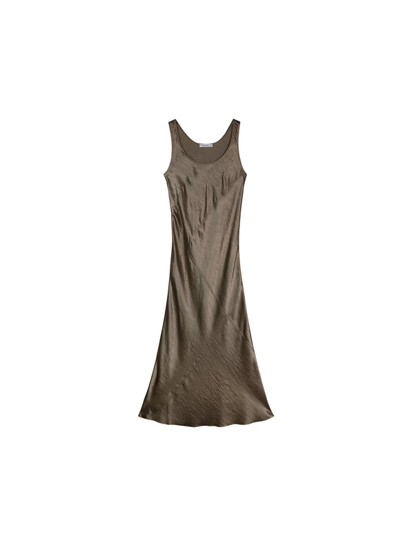 Japanese Acetate Satin Slip Dress | Architectural Panel Seams | U-Neck Micro-Fishtail | Women Dress | MRS Studios