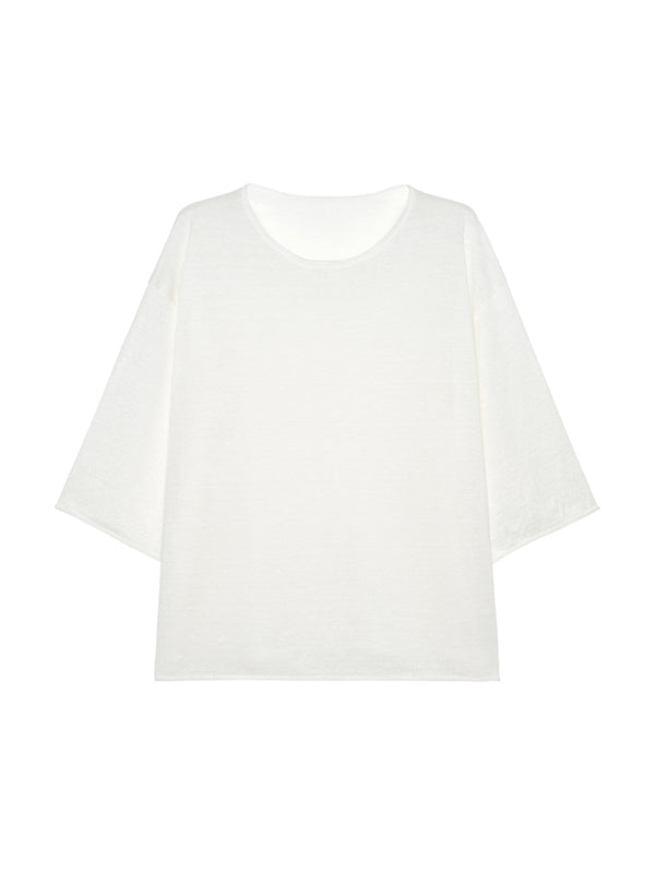 French Linen Yarn Knit Tee | Crew Neck Half Sleeve | Rolled Edge Finish | Women Top | MRS Studios