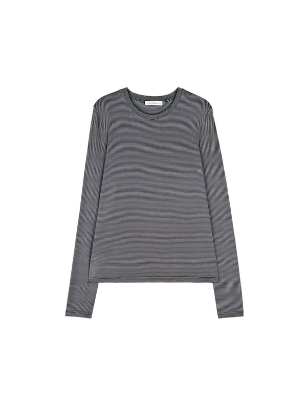 Japanese Lyocell Pinstripe Base Top | Long Sleeve Slim Fit | Soft Breathable | Women Tops | MRS Studios