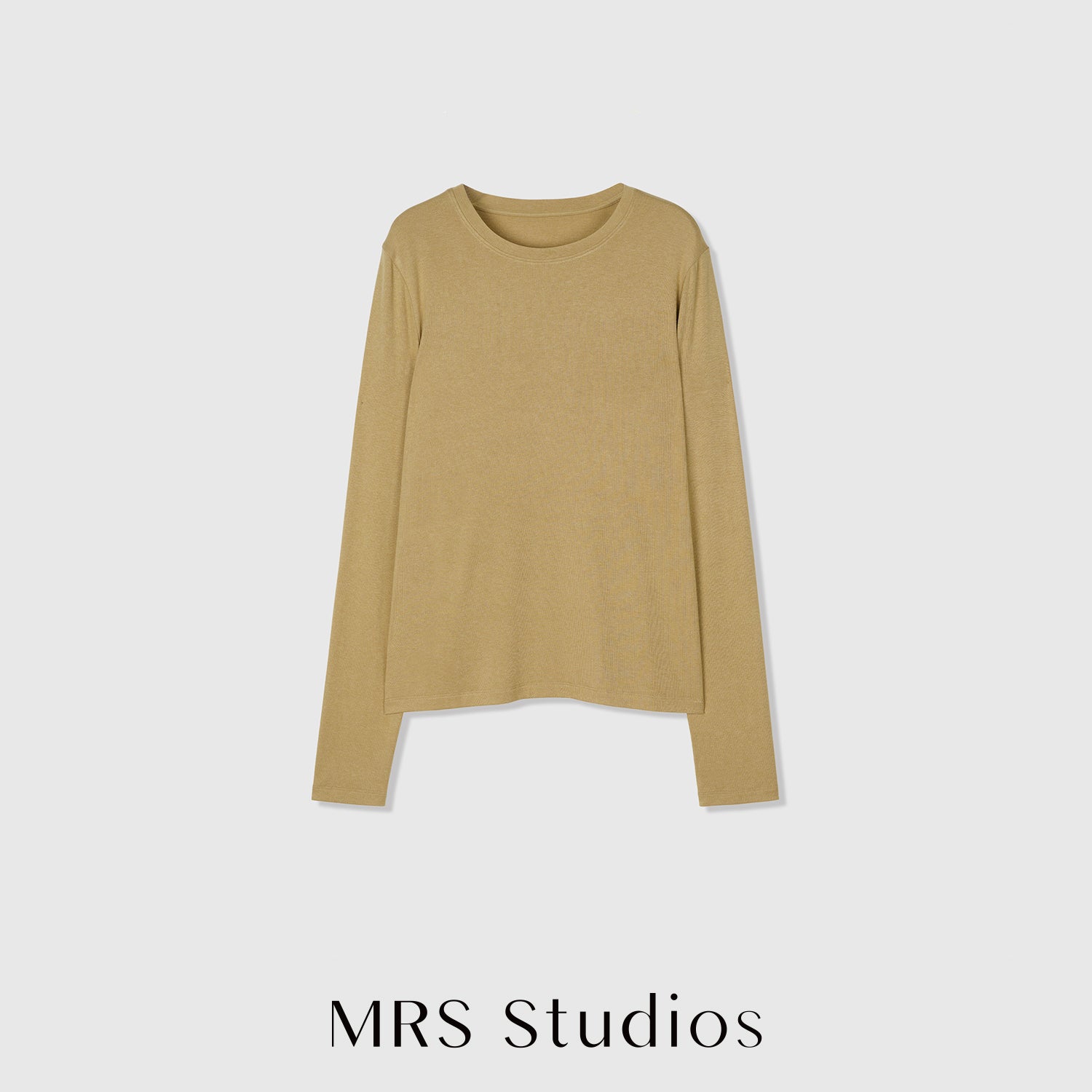Acetate Wool Rib Knit Long Sleeve Top | Crew Neck Base Layer | Soft Second-Skin T-Shirt | MRS Studios