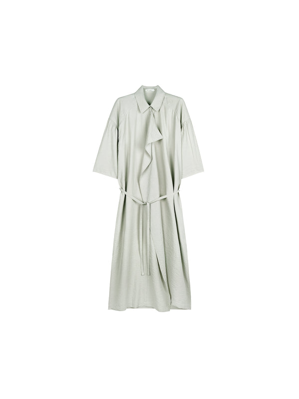 Dry Silk Mulberry Silk Shirt Dress | Asymmetric Front Placket | Side Slit and Belt | Women Dress | MRS Studios