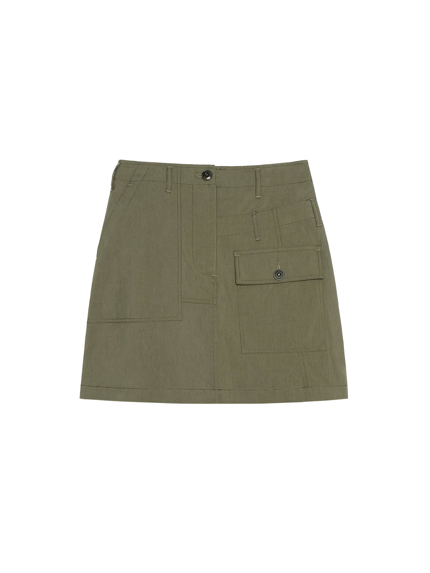 Cotton Nylon Canvas Utility A-Line Skirt | Asymmetric Pocket Design | High-Waist Flattering Cut | Women Skirt | MRS Studios