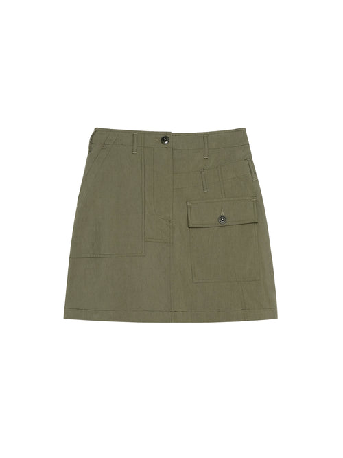 Cotton Nylon Canvas Utility A-Line Skirt | Asymmetric Pocket Design | High-Waist Flattering Cut | Women Skirt | MRS Studios