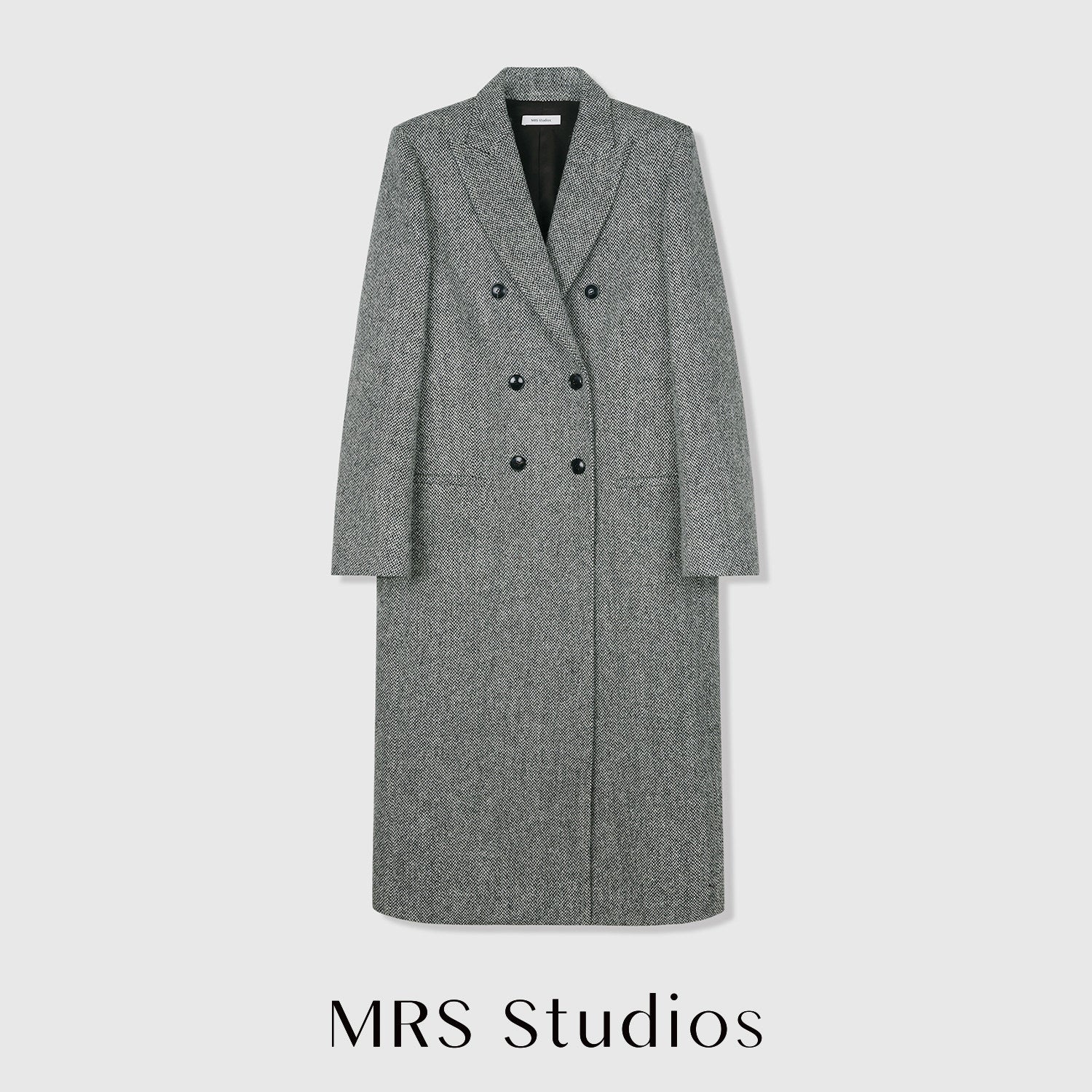 British Melton Warm Coat | UK Harris Tweed & Moon Wool | Classic H-Silhouette Overcoat | Double-Breasted Suit Coat | MRS Studios