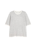 Linen Cotton Knit Stripe T-Shirt | Black White Pinstripe Knit | Drop-Shoulder Relaxed Cut | Women Top | MRS Studios