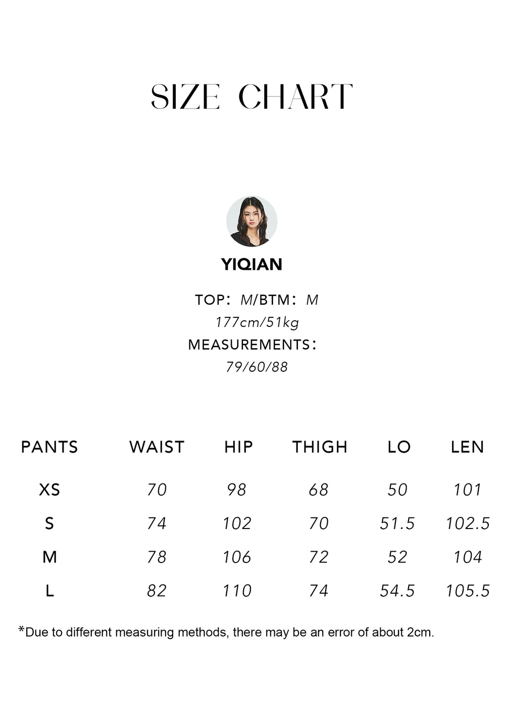 Size chart for Pima Cotton Normandy Linen Pleated Trousers
