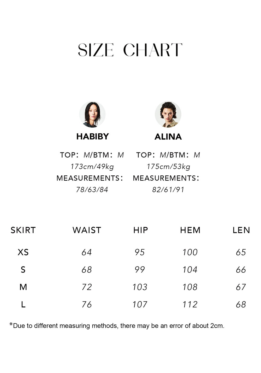 Size chart for Japanese Triacetate Satin Lace Skirt