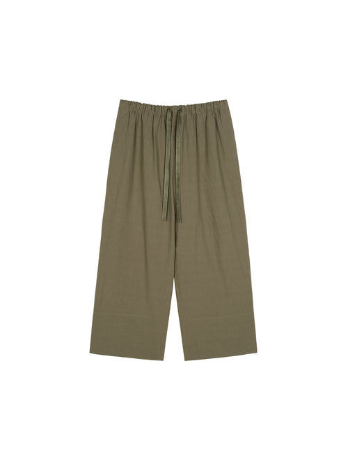 American Pima Salt-Shrunk Wide-Leg Pants | Drawstring Elastic Waist | Cropped Wide-Leg Cut | Women Trousers | MRS Studios