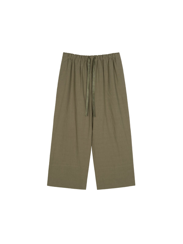 American Pima Salt-Shrunk Wide-Leg Pants | Drawstring Elastic Waist | Cropped Wide-Leg Cut | Women Trousers | MRS Studios