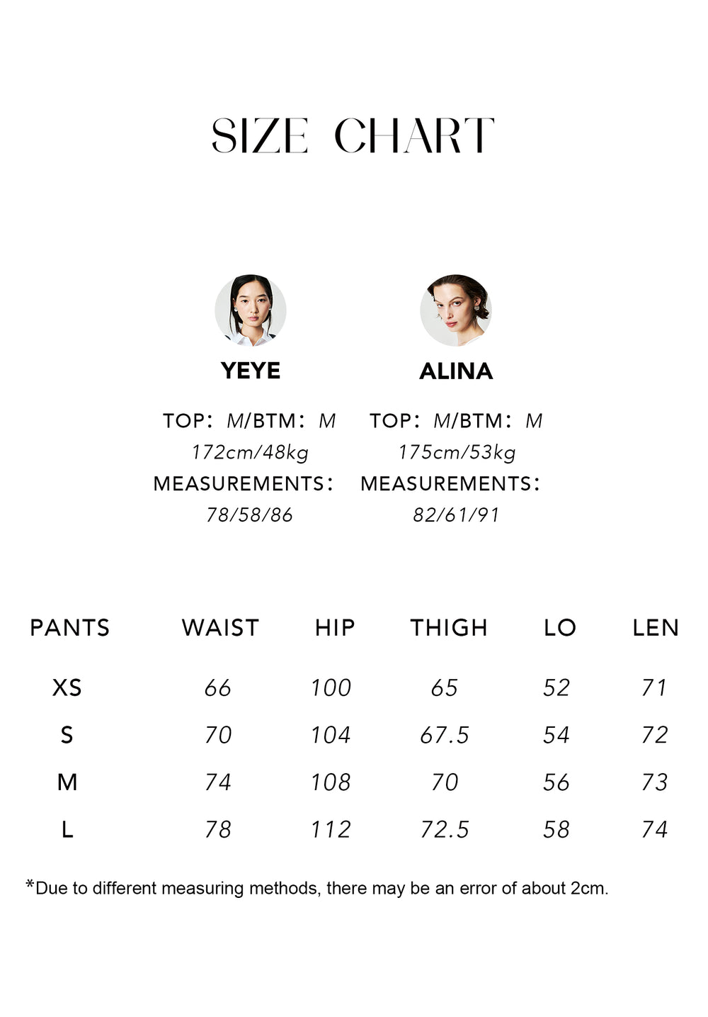 Size chart for Cotton Hemp Cropped Trousers