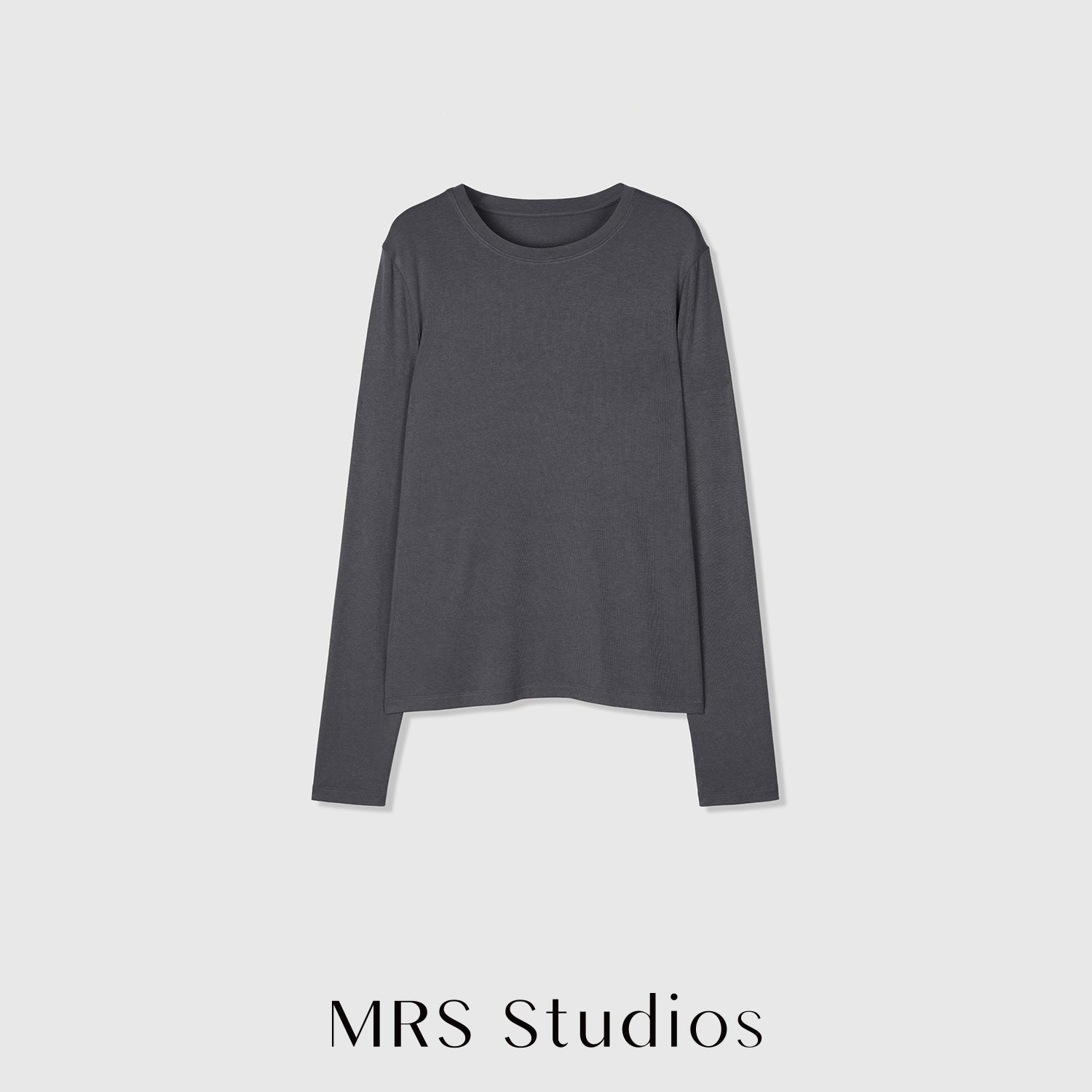 Acetate Wool Rib Knit Long Sleeve Top | Crew Neck Base Layer | Soft Second-Skin T-Shirt | MRS Studios